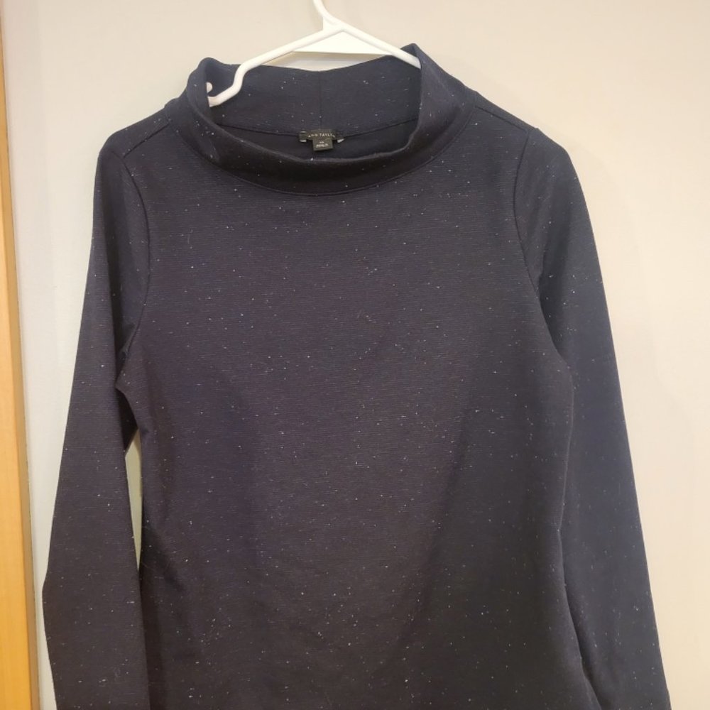 Women's Small Mock Nock Ann Taylor Funnel Neck Ponte (Night Sky)